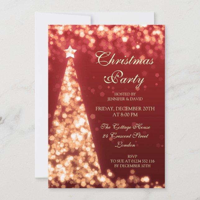 Invitation Gold & Red Christmas Tree Fête de Noël (Devant)