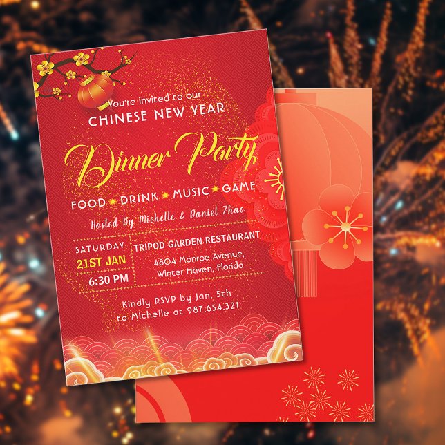 Invitation Gold & Red CNY Party Fête du Nouvel An chinois (Créateur téléchargé)