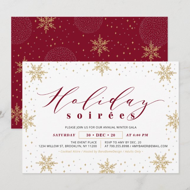 Invitation Gold & Red Corporate Holiday Soiree Party (Devant / Derrière)