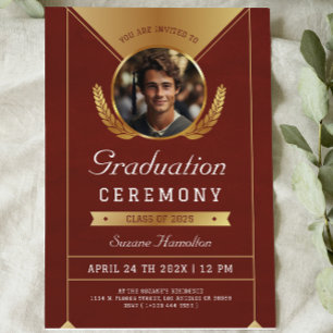 Invitation Gold Red Custom Photo Ceremony