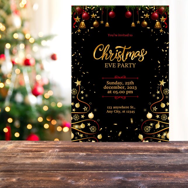 Invitation Gold, Red et Black Modern Christmas Eve (Créateur téléchargé)