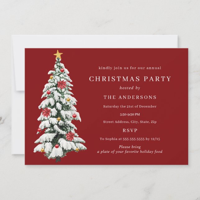 Invitation Gold Red Green traditionnel Arbre de Noël (Devant)