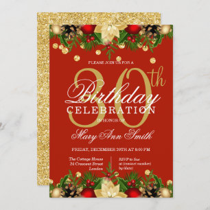Invitation Gold & Red Holiday Parties scintillant 30e fête d'