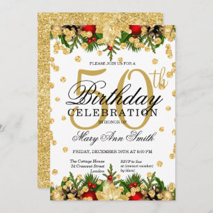 Invitation Gold & Red Holiday Parties scintillant Glam 50e an