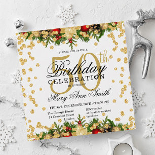 Invitation Gold & Red Holiday Parties scintillant Glam 50e an