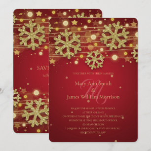 Invitation Gold & Red Holiday Wedding Enregistrer La Date