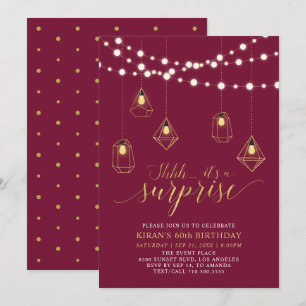 Invitation Gold & Red Modern Surprise 60e fête d'anniversaire