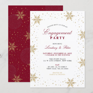 Invitation Gold & Red Winter Christmas Engagement Party Invit