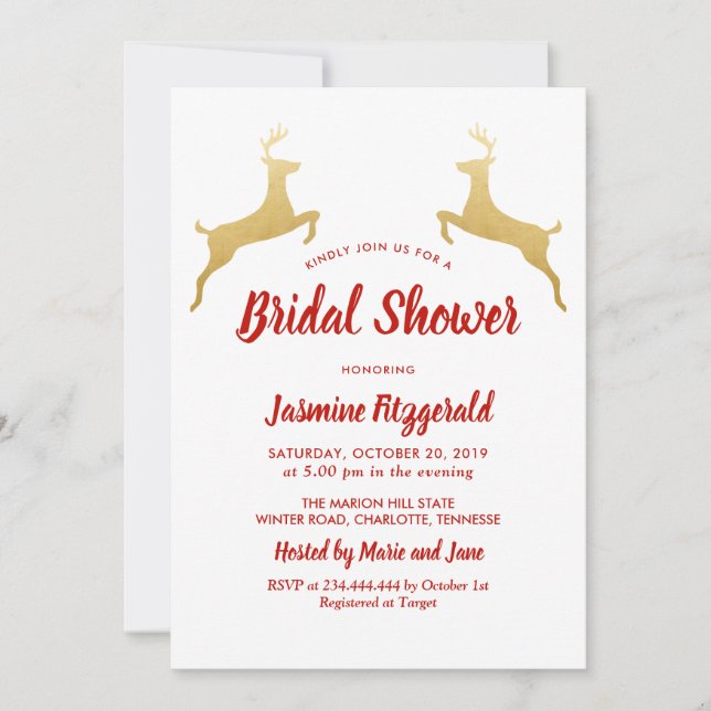 Invitation Gold Reindeer | Noël | Fête des mariées mariage (Devant)