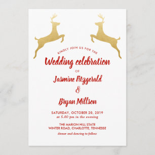 Invitation Gold Reindeer   Noël   Mariage