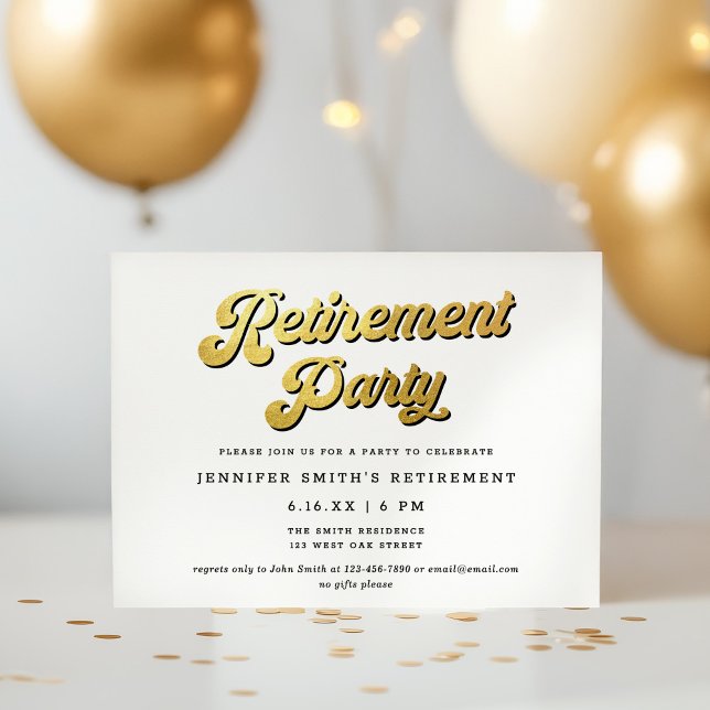 Invitation Gold Retro Script Black & White Retirement Party (Créateur téléchargé)