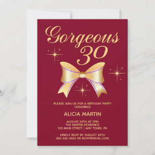 Invitation Gold Ribbon Girl Gorgeous 30 Bourgogne Anniversair