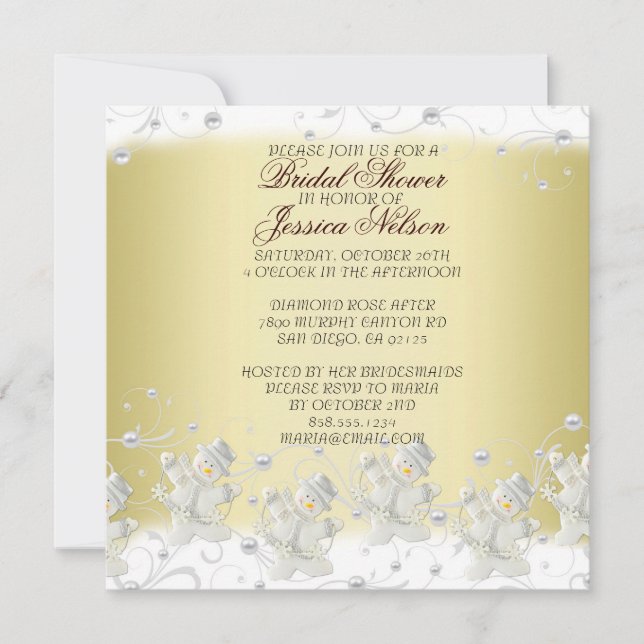 Invitation Gold Romantic Snowman Fête des mariées (Devant)