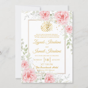 Invitation Gold Romantique rose Floral islamique Mariage musu
