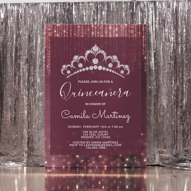 Invitation Gold rose et Quinceanera Bourgogne avec Tiara (Créateur téléchargé)