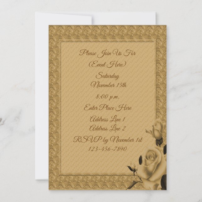 Invitation Gold Rose Frame Floral Design Party (Devant)