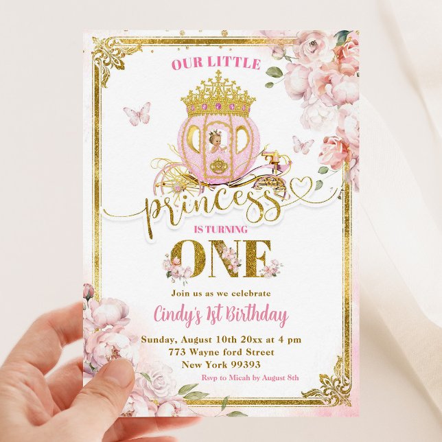Invitation Gold Rose Girl Princess Carriage Premier anniversa (Créateur téléchargé)