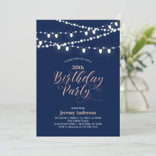 Invitation Gold rose & Marine Moderne 60e fête d'anniversaire