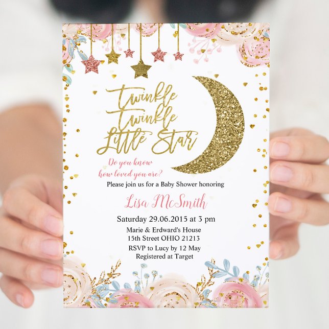 Invitation Gold rose Twinkle Twinkle Little Star Baby shower (Créateur téléchargé)