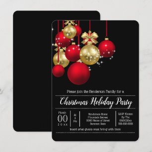 Invitation Gold rouge Noël baubles fête de vacances chic