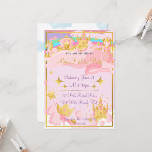Invitation Gold Royal Princess Castle Girls Princess Annivers
