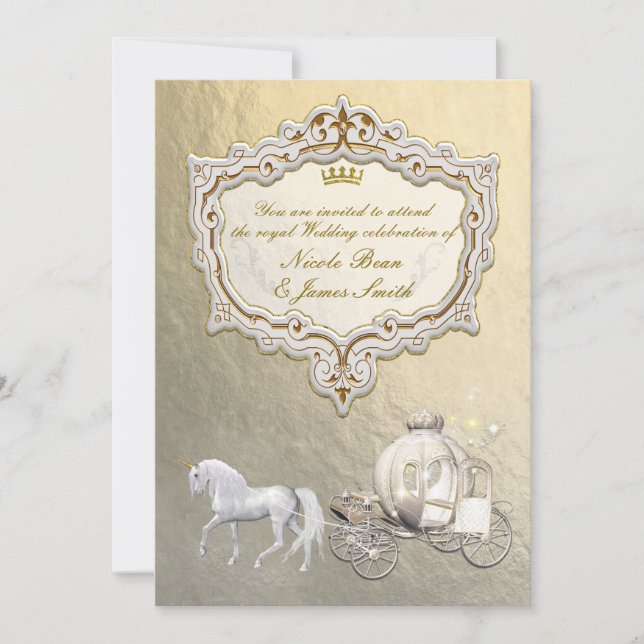 Invitation Gold Royal Princess Storybook Carriage & Unicorn (Devant)
