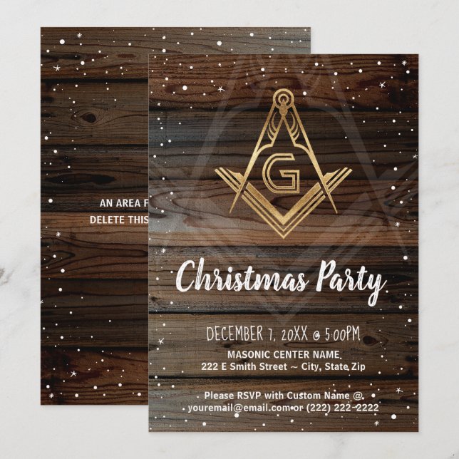Invitation Gold Rustic Bois Fête de Noël Masonic (Devant / Derrière)