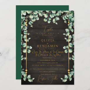 Invitation Gold Rustic Wood & Eucalyptus Mariage de verdure I
