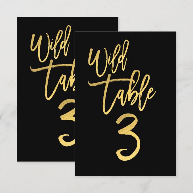 Invitation Gold Script Wild Birthday Party Table Numéro 3 (Devant / Derrière)