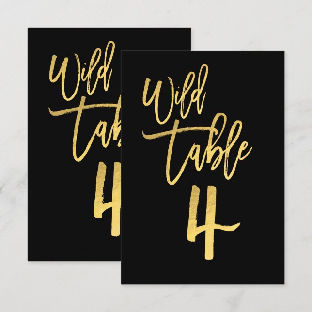 Invitation Gold Script Wild Birthday Party Table Numéro 4 (Devant / Derrière)
