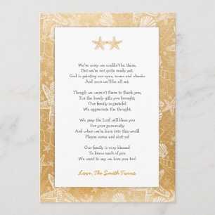 Invitation Gold Sea Shells Starfish Neutres Twins merci