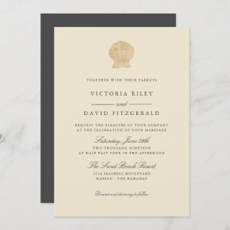 Invitation Gold Seashell Elegant Ocean Beach mariage