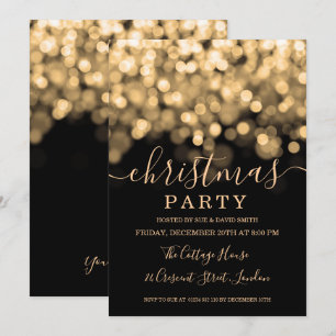 Invitation Gold Shimmer Lights Script fête de Noël