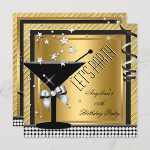 Invitation Gold Silver Black Martini fête d'anniversaire