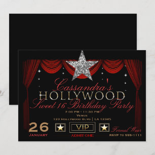 Invitation Gold Silver Black & Red Hollywood fête d'anniversa