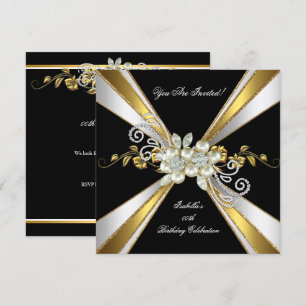 Invitation Gold Silver Black White Diamond Pearl Anniversaire
