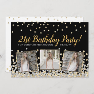 Invitation Gold Silver Confetti Photo Collage 21e anniversair