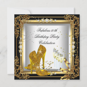 Invitation Gold Silver Noir Anniversaire fête talon haut