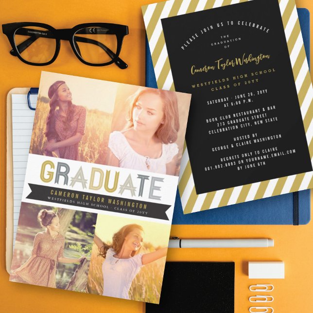 Invitation Gold Silver Rubon Graduate Photo Party (Créateur téléchargé)