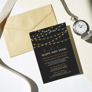 Invitation Gold & Silver String Lights Nouvel An Sove Party