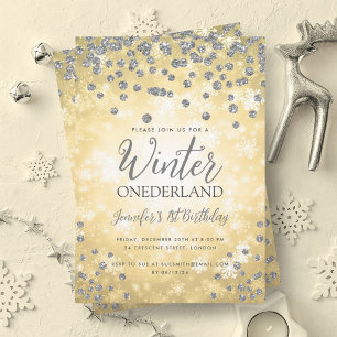 Invitation Gold Silver Winter ONEDERLAND 1er anniversaire
