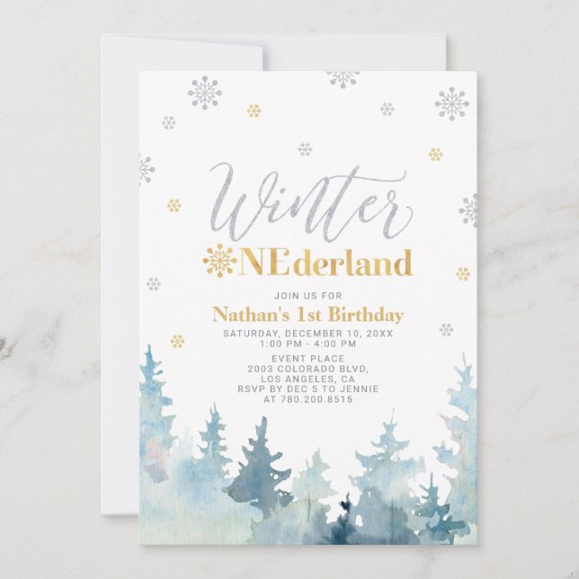 Invitation Gold & Silver Winter onederland 1ère fête d'annive (Devant)