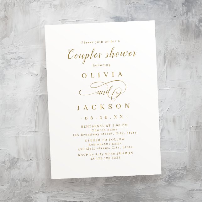 Invitation Gold simple élégant script couple (Gold simple elegant romantic script couples shower invitation)