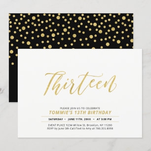 Invitation Gold Simple Modern Lettering 13e fête d'anniversai