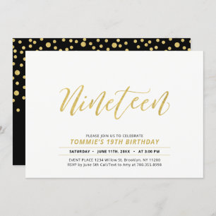 Invitation Gold Simple Modern Lettering 19e fête d'anniversai