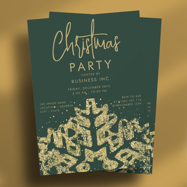 Invitation Gold Snowflake Corporate Christmas Party Green (Gold Snowflake Corporate Christmas Party Green Invitation)