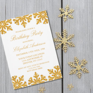 Invitation Gold Snowflake fête d'anniversaire d'hiver