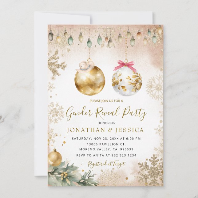 Invitation Gold Snowflake Ornements Noël Genre Reveilles (Devant)