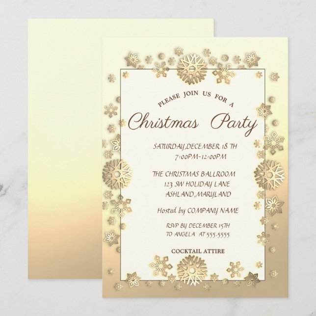 Invitation Gold Snowflakes Corporate Christmas Party (Devant / Derrière)