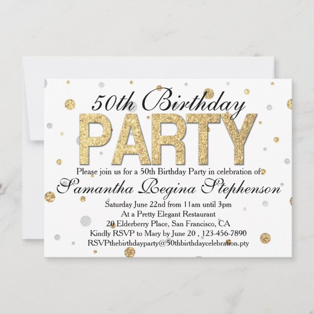 Invitation Gold Sparkle Confetti 50e anniversaire fête (Devant)